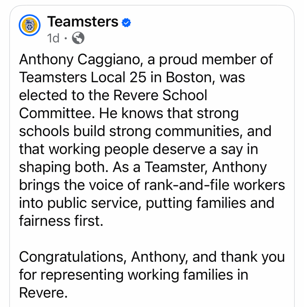 Teamsters support words for Anthony Caggiano